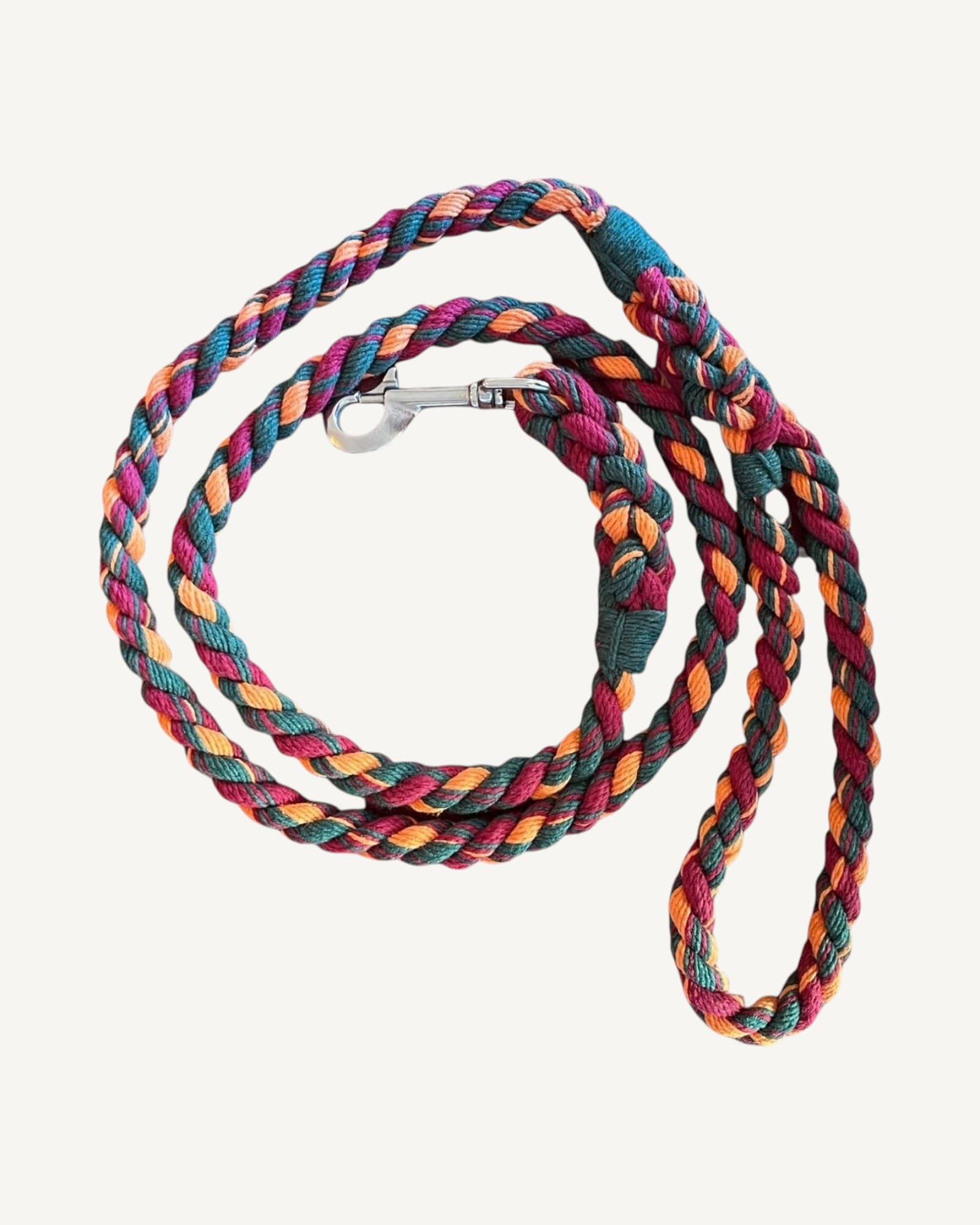 Handmade rope dog leash in orange, purple and green (made to order)