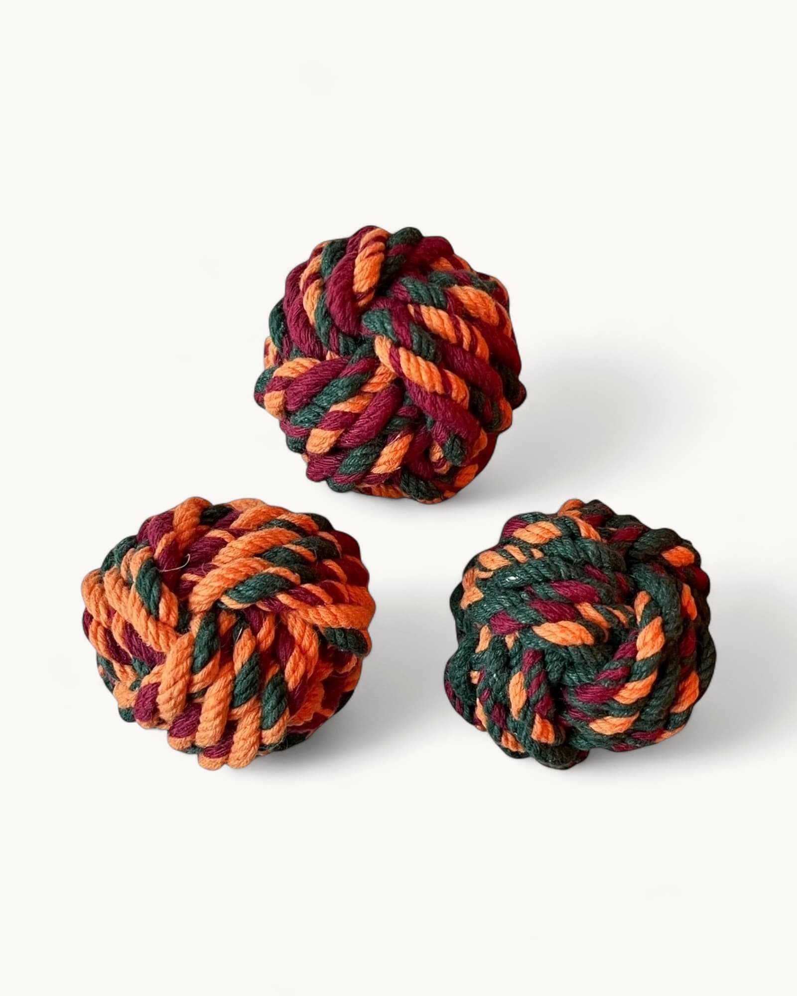 Handmade rope orange, purple, green juggling balls set of 3 (made to order)