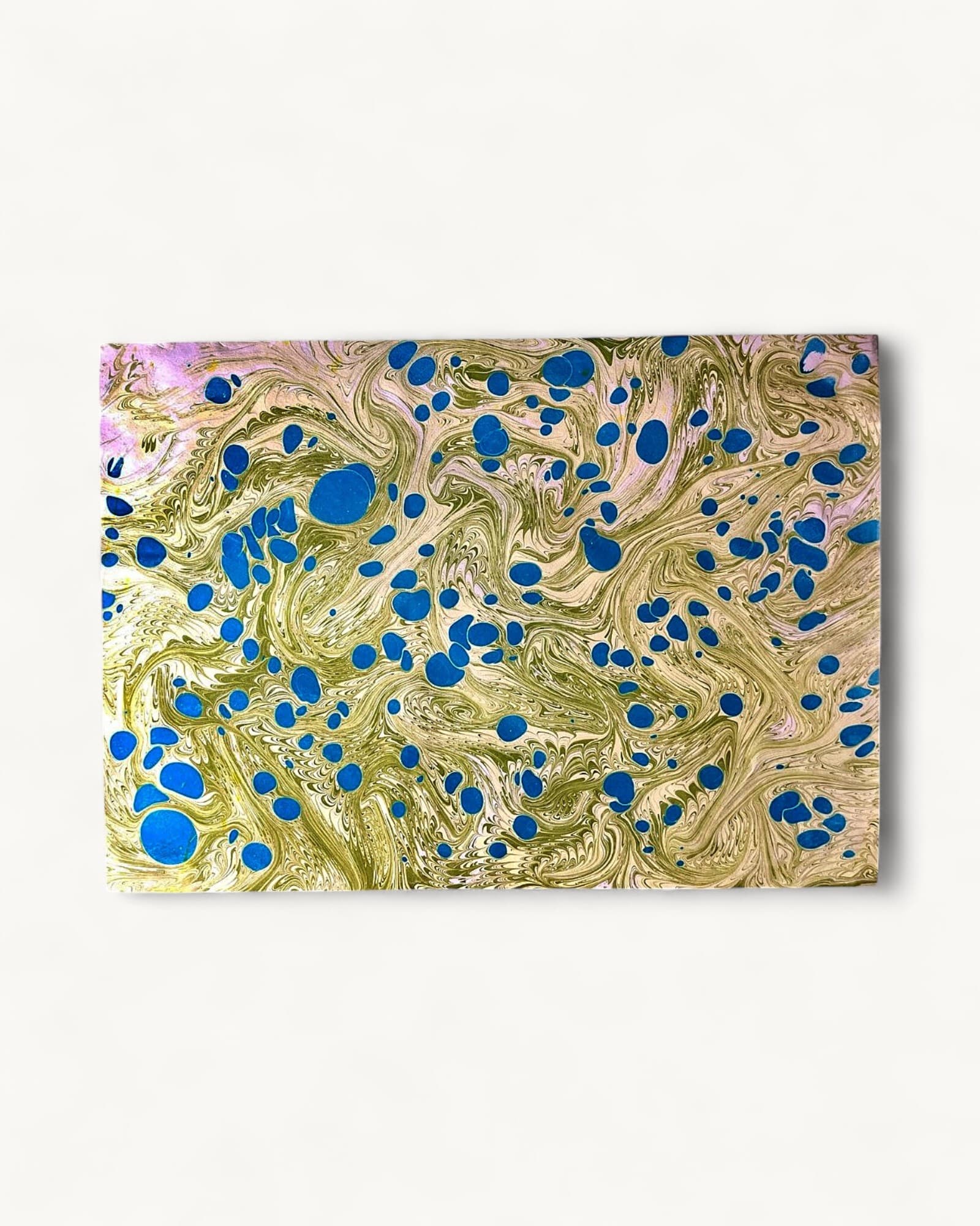 Hand Marbled Paper · A3 · Teal & Gold Fleck