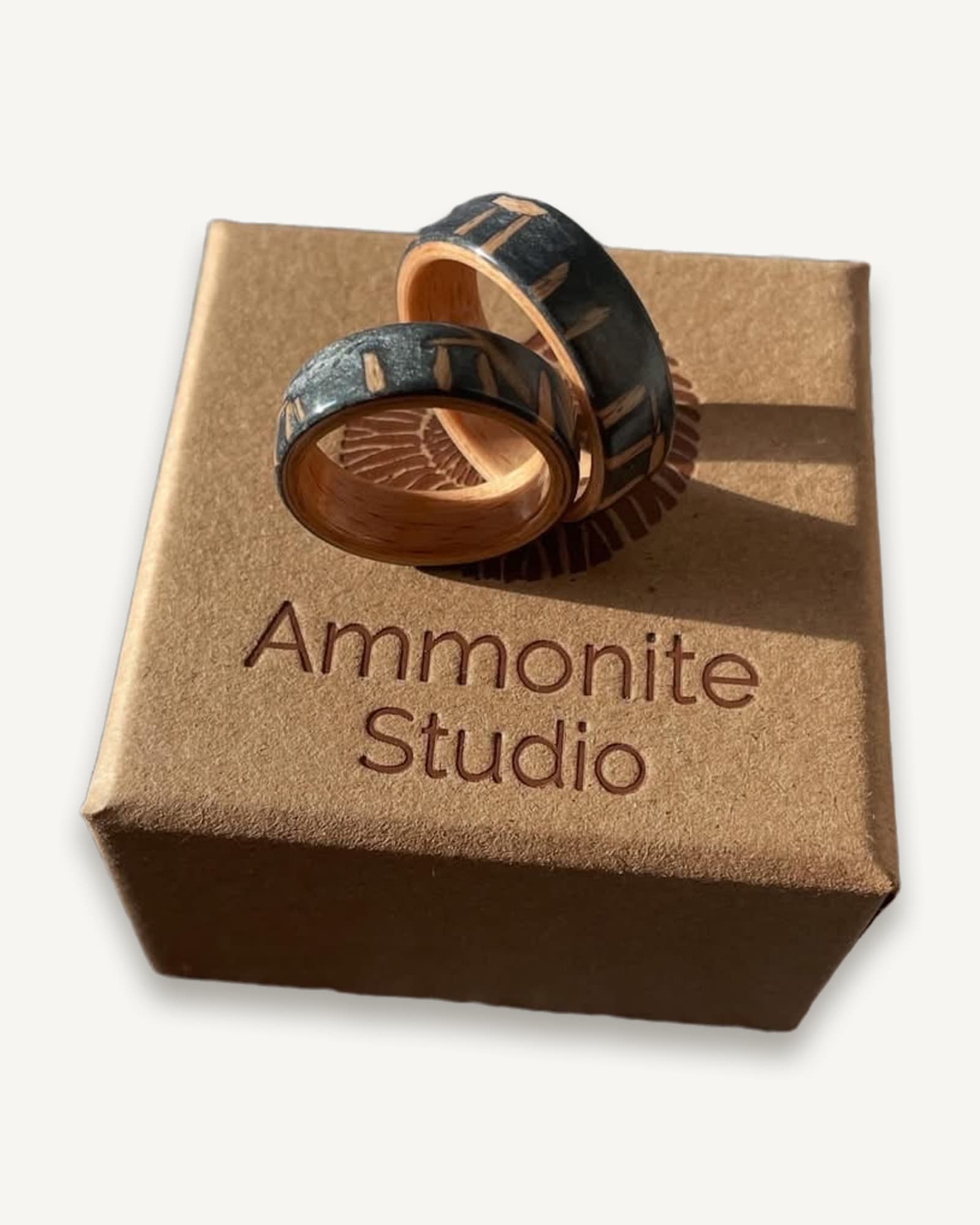 Stonehenge Proposal Rings, a Pair of Standing Stones Bentwood Rings