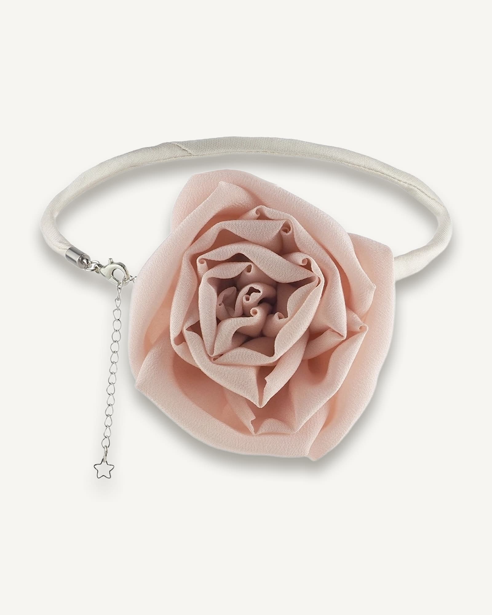 Handmade Pink Silk Rose Choker Necklace with Lobster Clasp, Romantic style jewelry