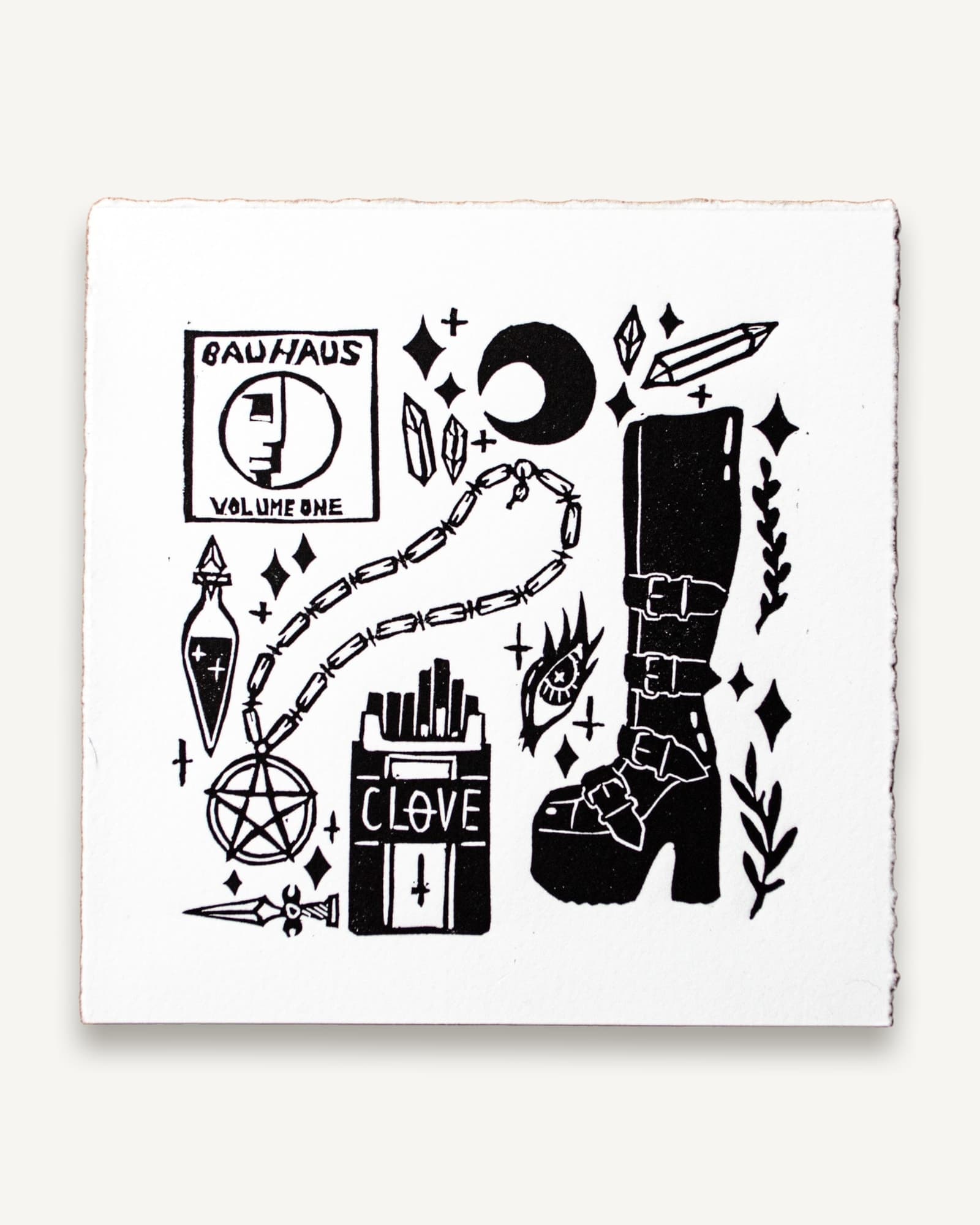 Gothic Witch Linocut Print | Midnight Black