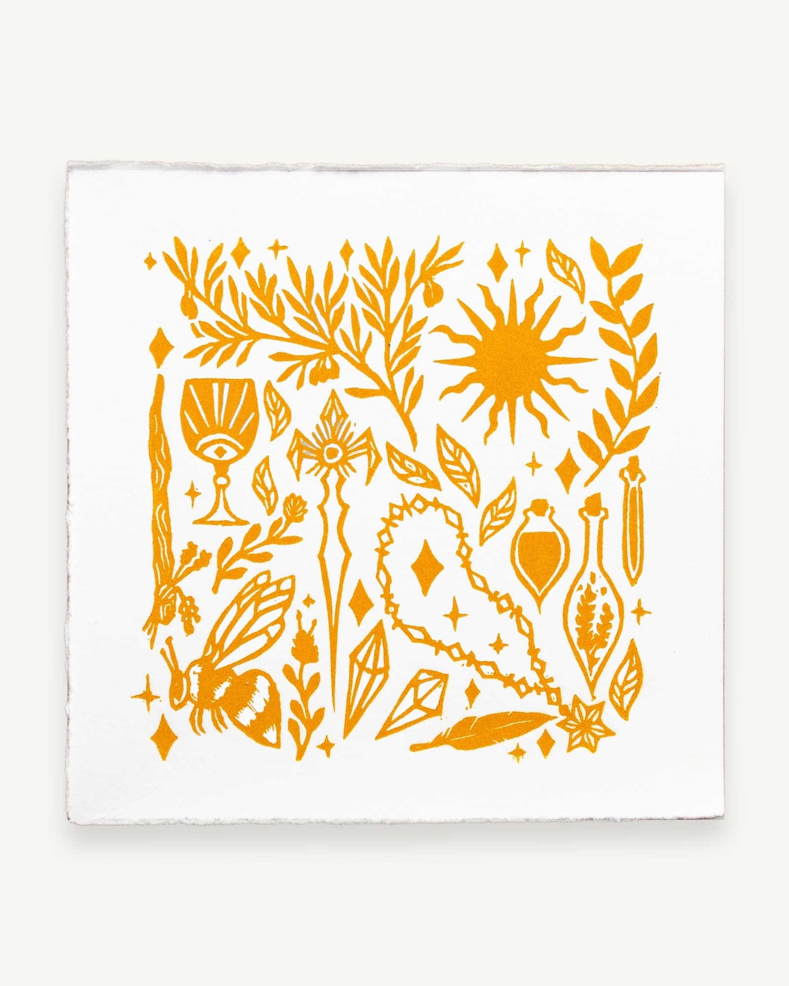 Sun Witch Linocut Print | Buttercup Yellow