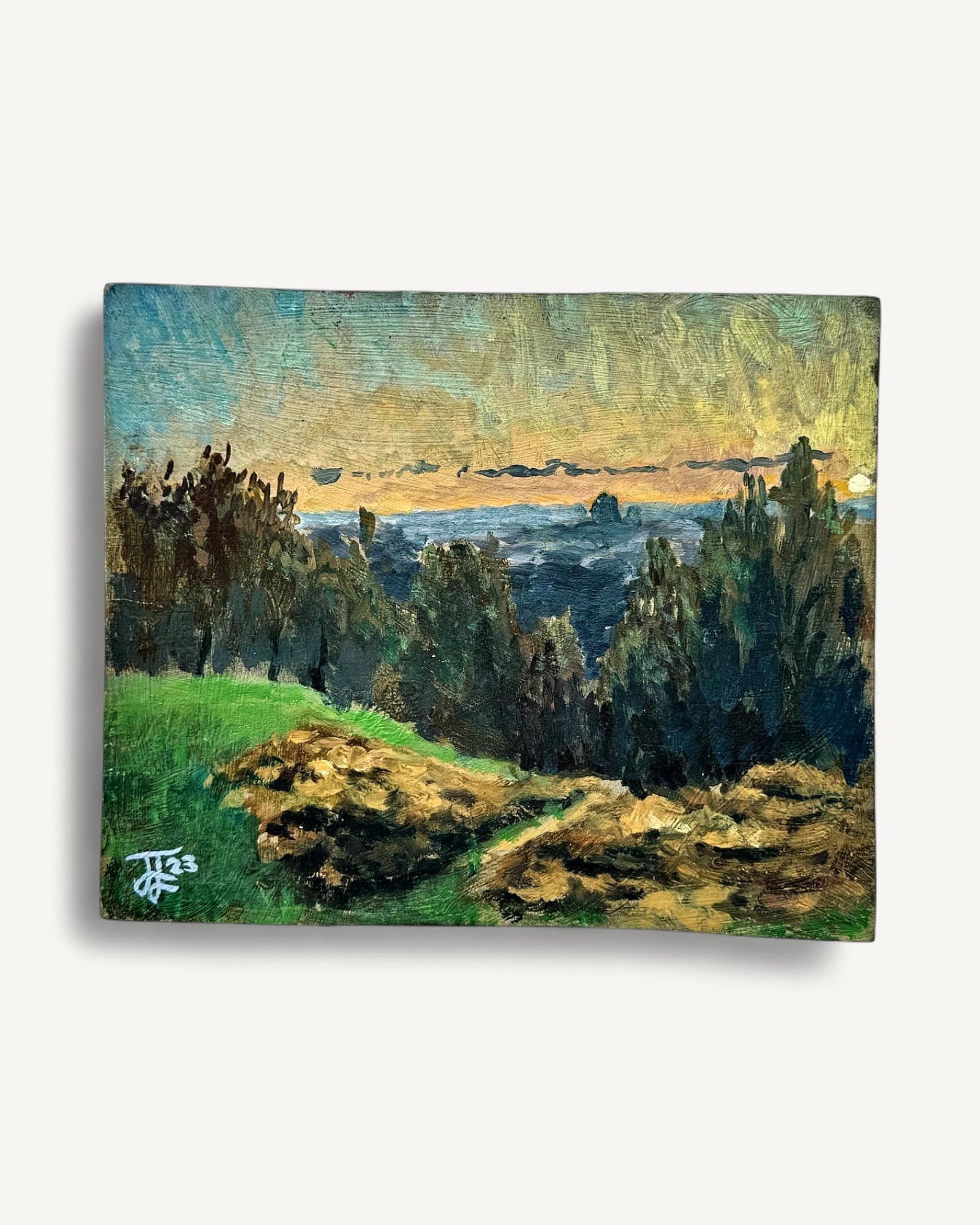 View near King's Clump Miniature: Oil Painting