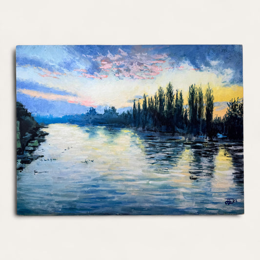 Kingston Bridge looking toward Hampton Court: Oil Painting