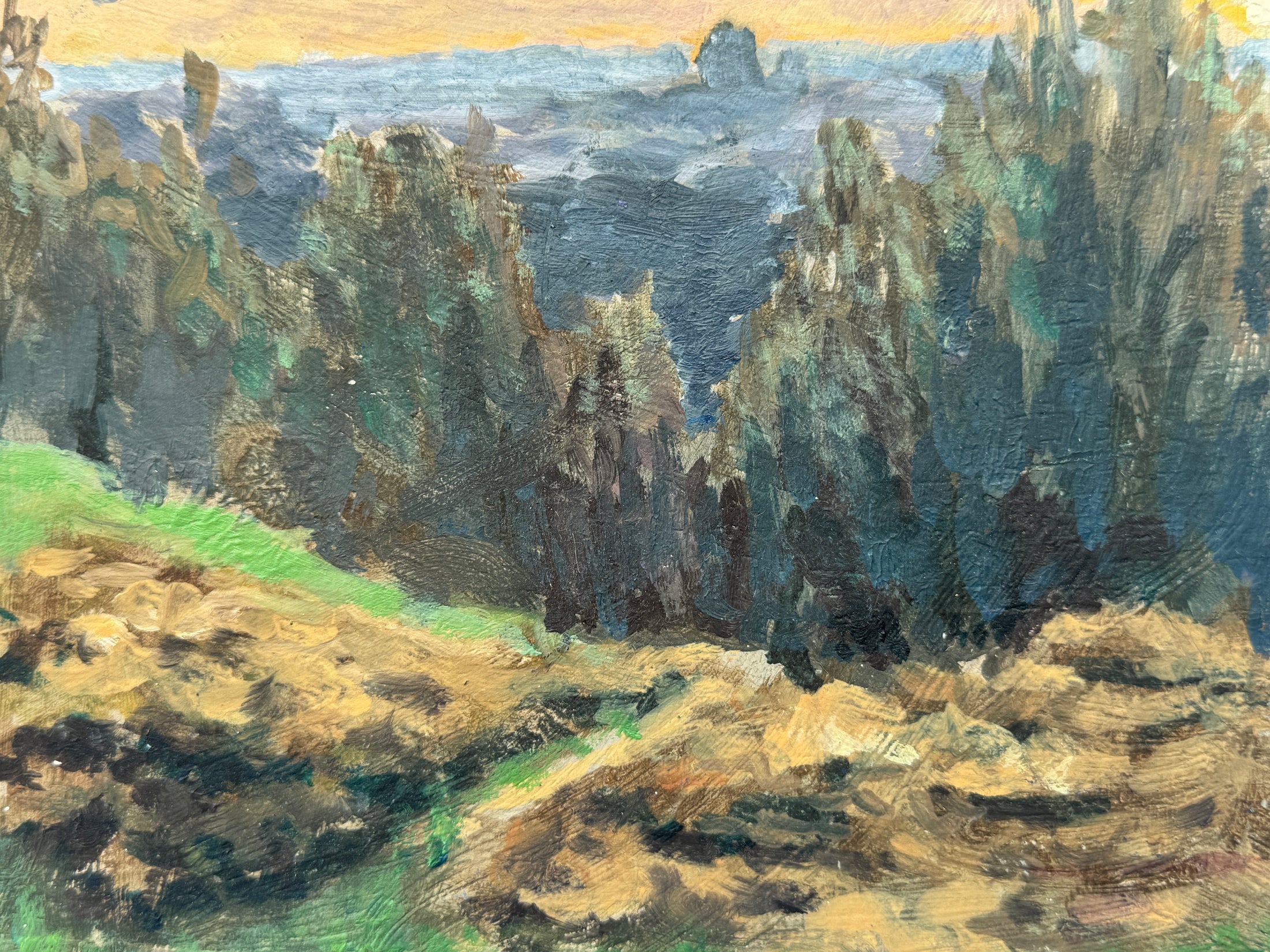 View near King's Clump Miniature: Oil Painting