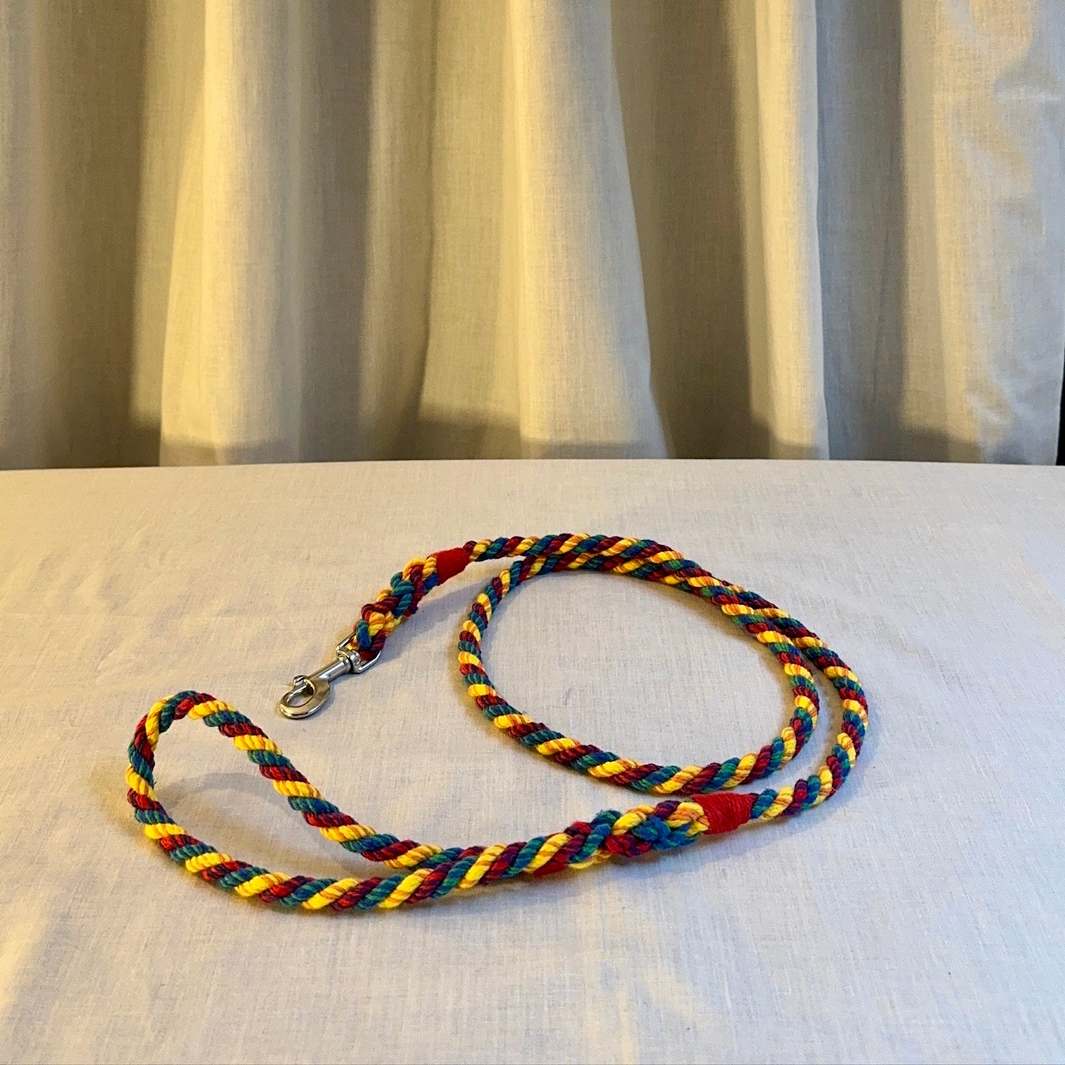 Handmade rope dog leash in rainbow - style 1 (made to order)