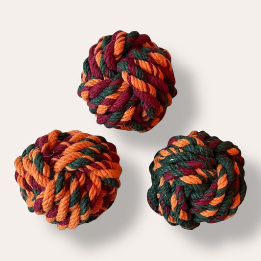 Handmade rope orange, purple, green juggling balls set of 3 (made to order)