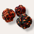 Load image into Gallery viewer, Handmade rope orange, purple, green juggling balls set of 3 (made to order)
