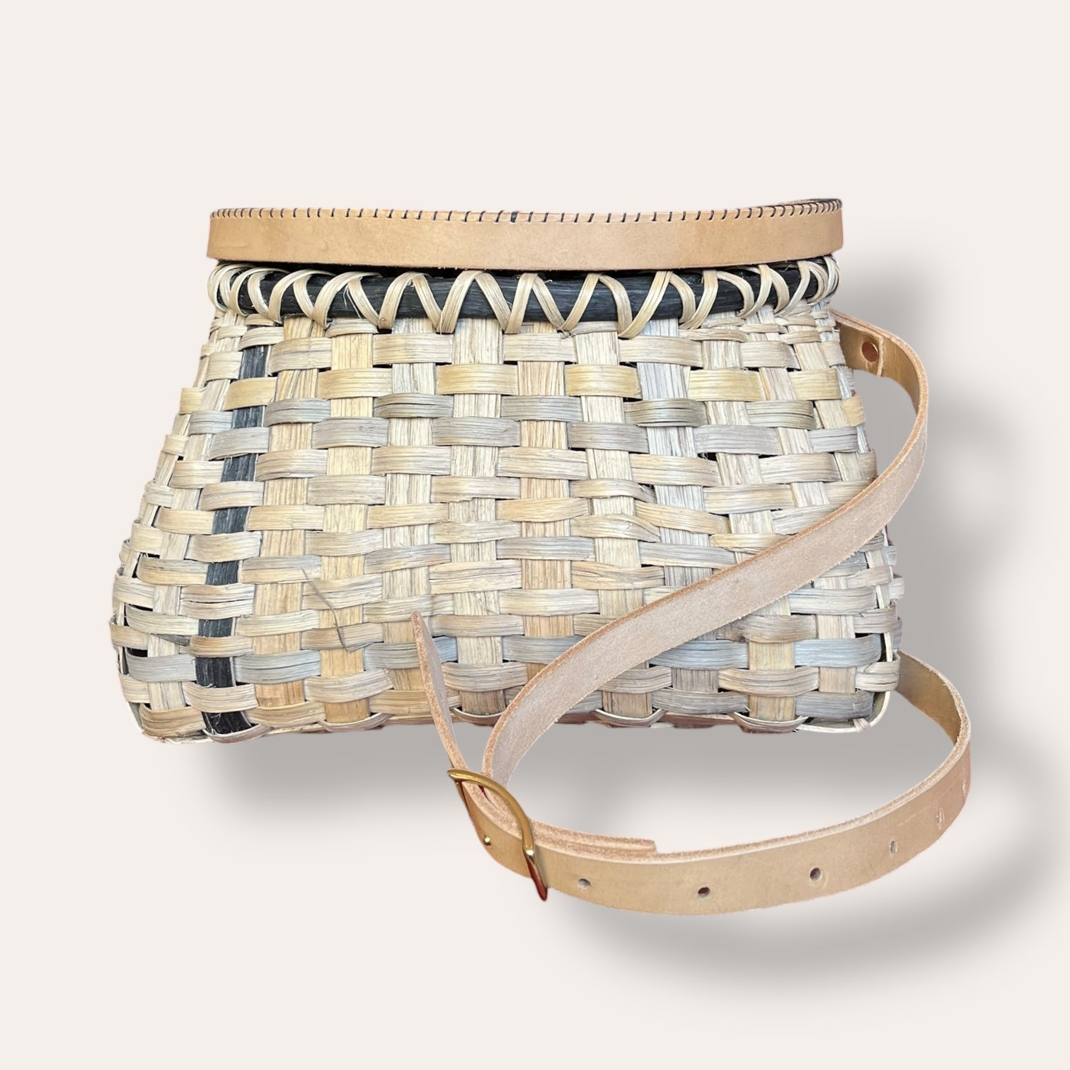 Oak Swill Fishing Creel with Oak Bark Tanned Leather Strap and Lid