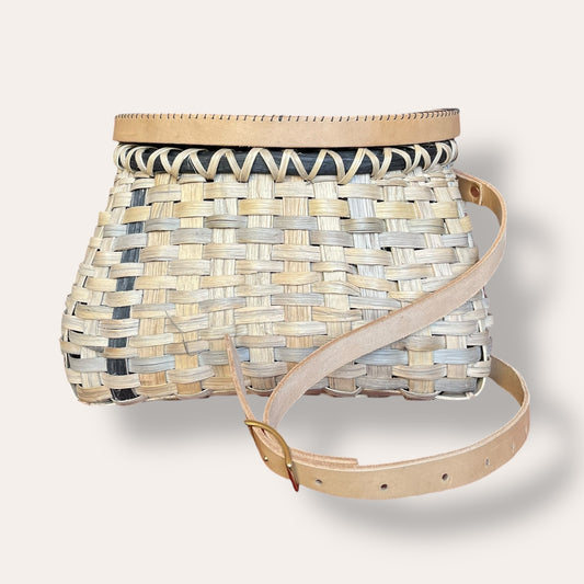 Oak Swill Fishing Creel with Oak Bark Tanned Leather Strap and Lid