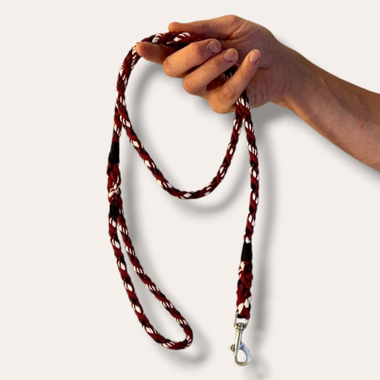 Handmade rope dog leash in red white and black (made to order)