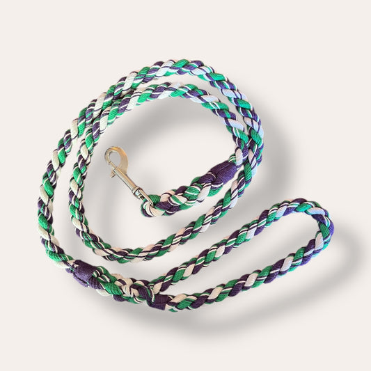 Handmade rope dog leash in purple, white, green (made to order)