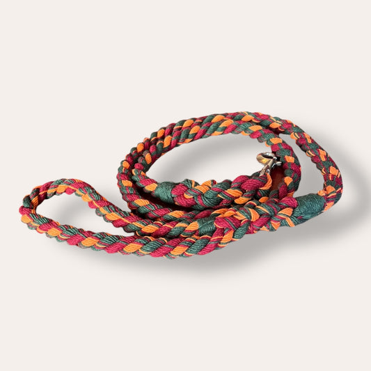 Handmade rope dog leash in orange, purple and green (made to order)