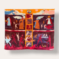 Load image into Gallery viewer, Colorful tapestry with ladder and figures design on a white background
