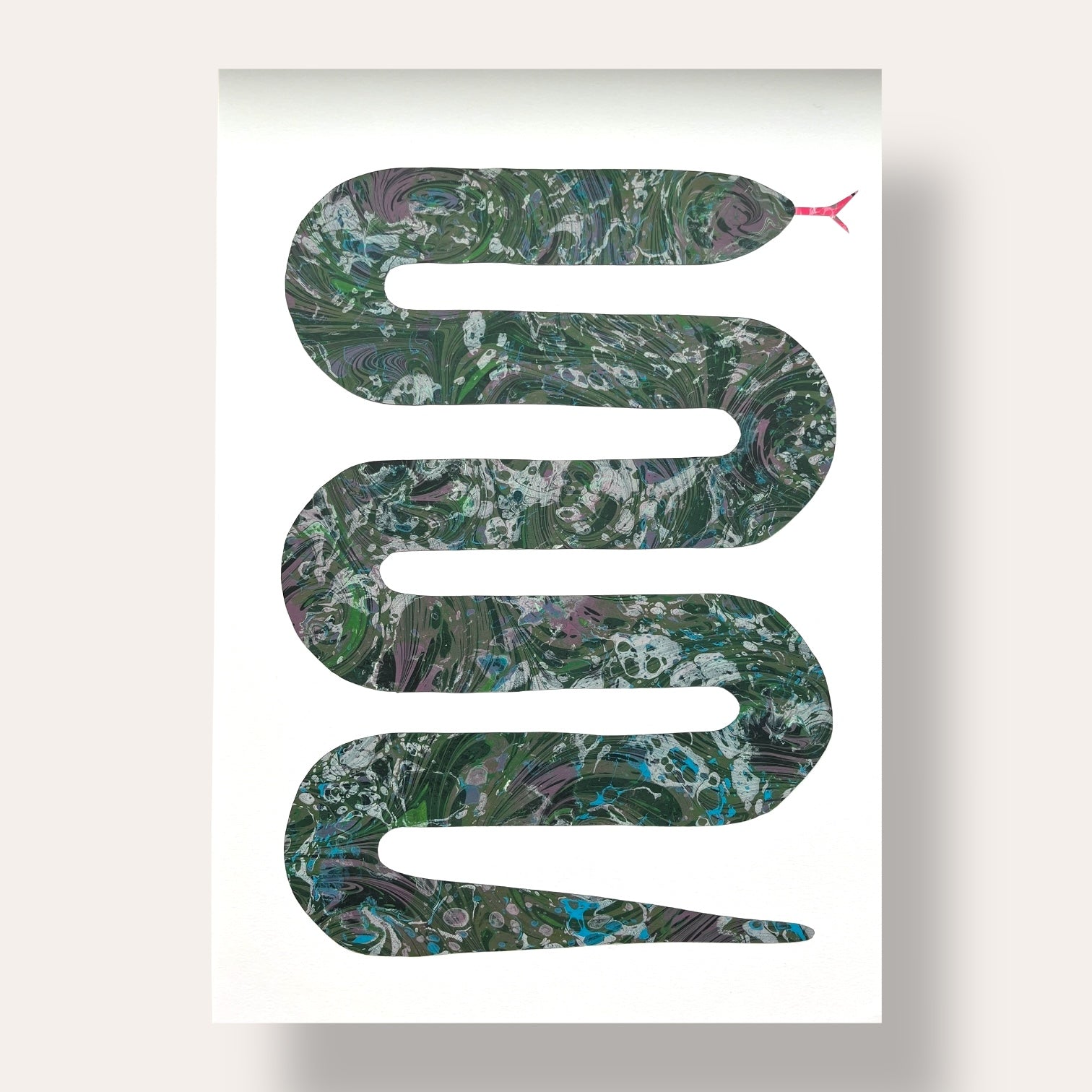 Hand Marbled Paper Snake Illustration Art