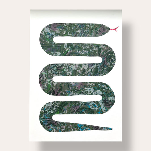 Hand Marbled Paper Snake Illustration Art