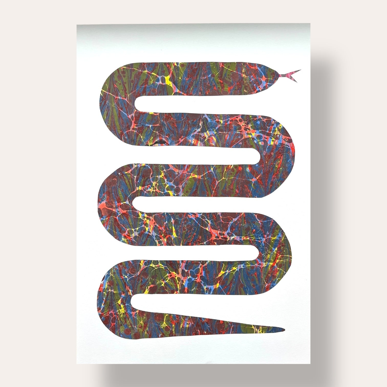 Hand Marbled Paper Snake Illustration Art