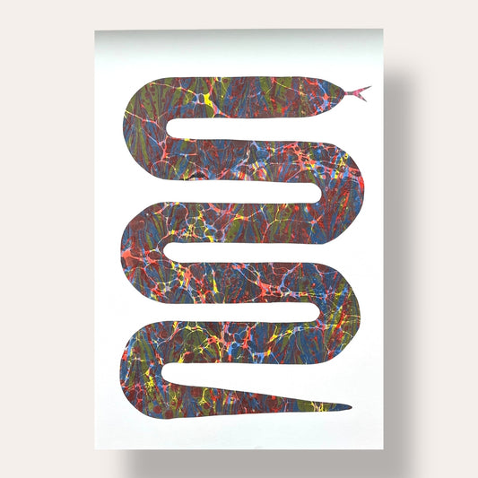 Hand Marbled Paper Snake Illustration Art