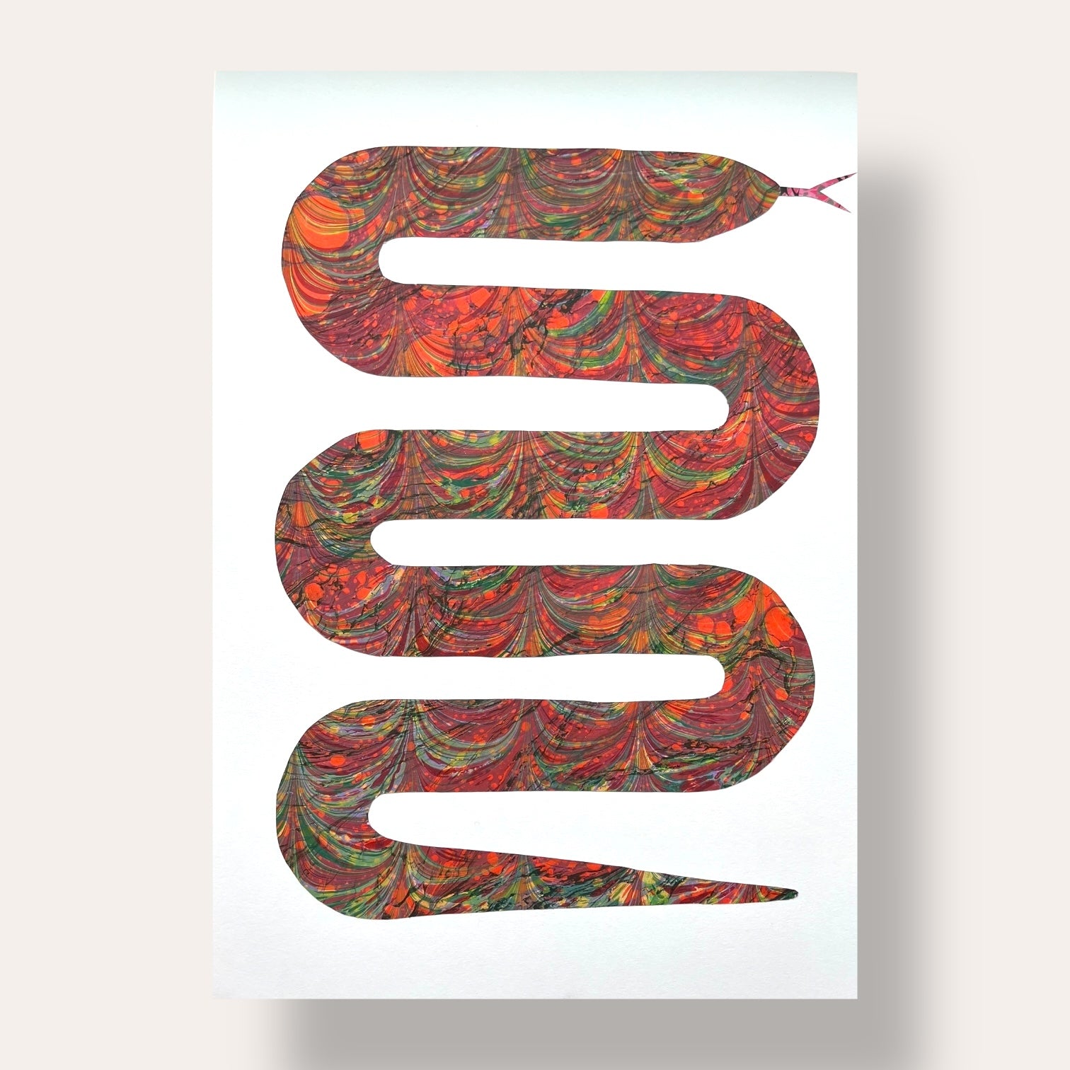 Hand Marbled Paper Snake Illustration Art