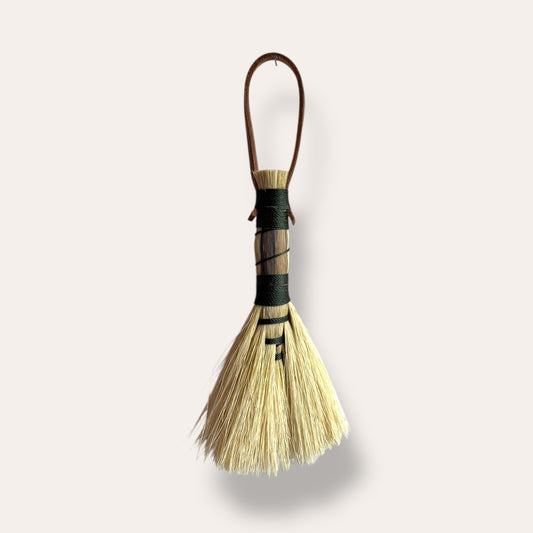 Handmade Tampico Bench Brush with Leather Handle and Oak Strip (made to order)